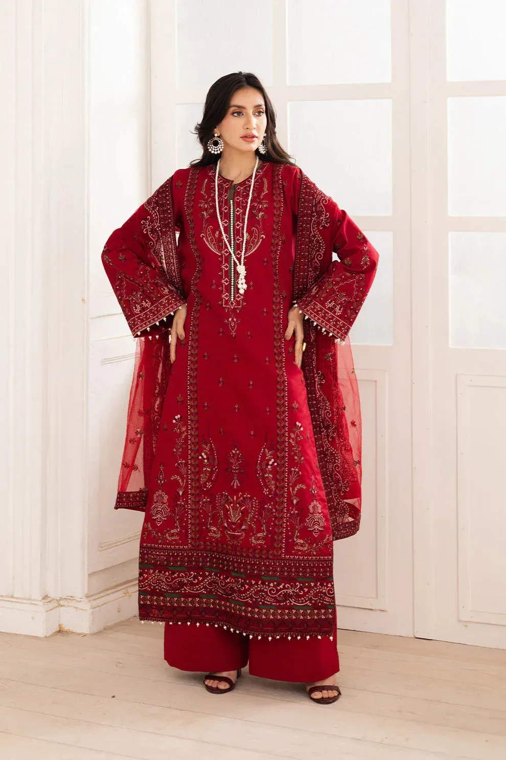 Maryum N Maria Mira Luxury Lawn Red Lawn – view 4 – Poshaq
