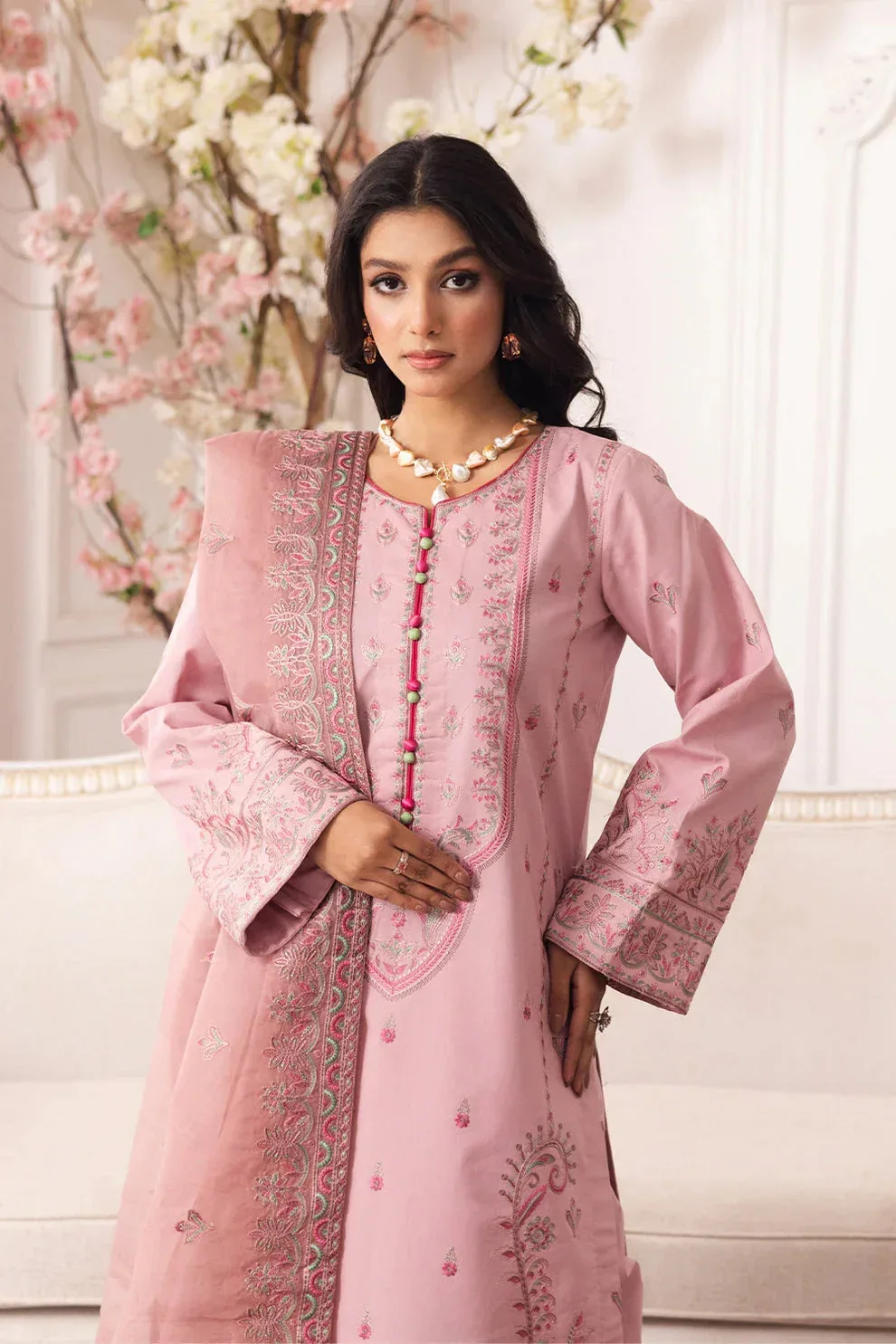 Maryum N Maria Mira Luxury Lawn Pink Lawn – view 3 – Poshaq