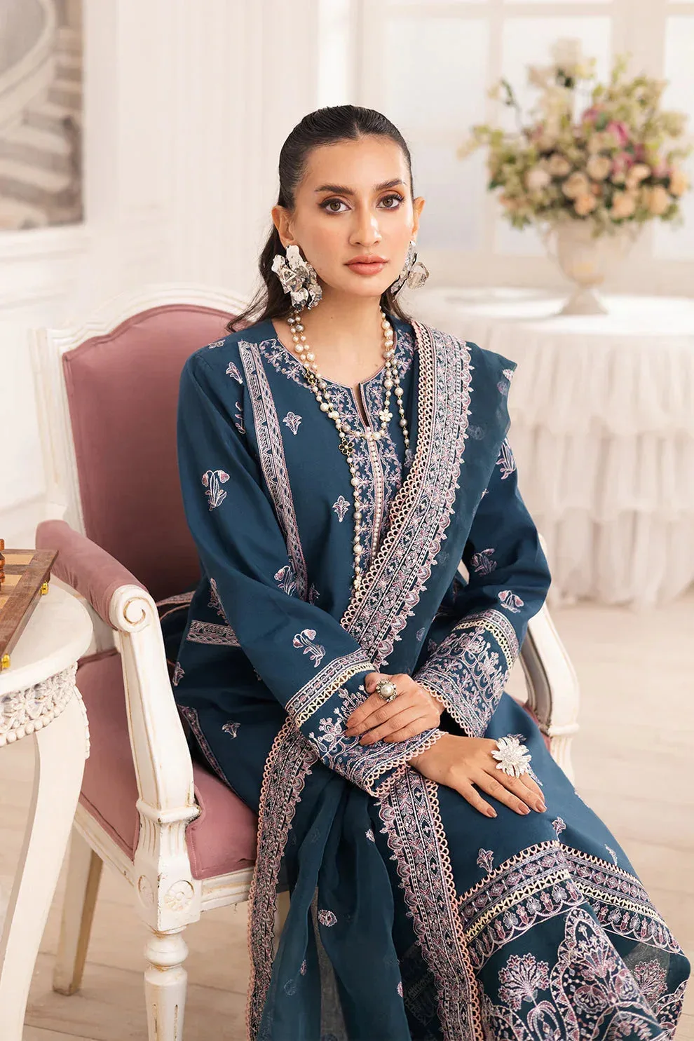 Maryum N Maria Mira Luxury Lawn Navy Blue Lawn – view 3 – Poshaq
