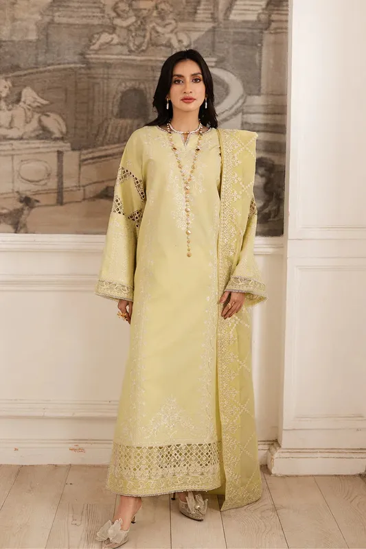 Maryum N Maria Mira Luxury Lawn Lime Yellow Lawn – view 1 – Poshaq