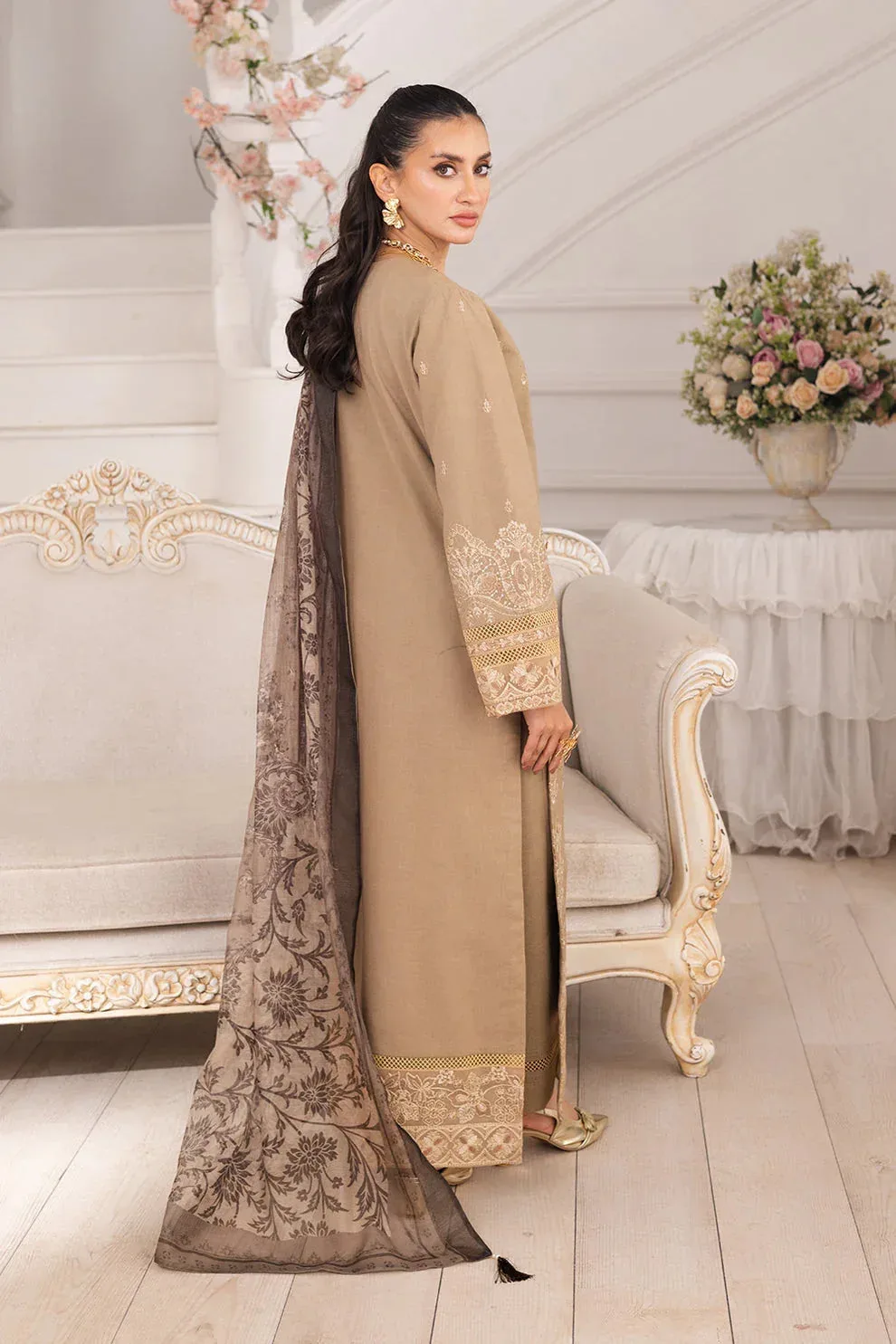 Maryum N Maria Mira Luxury Lawn Beige Lawn – view 2 – Poshaq
