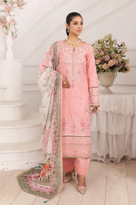 Maryum N Maria Mira Luxury Lawn Salmon Pink Lawn – view 1 – Poshaq