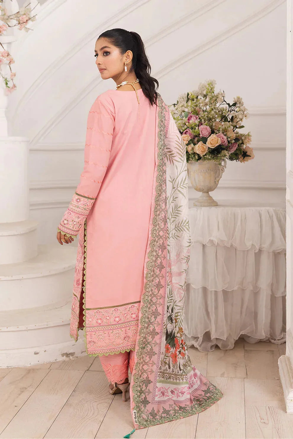 Maryum N Maria Mira Luxury Lawn Salmon Pink Lawn – view 2 – Poshaq