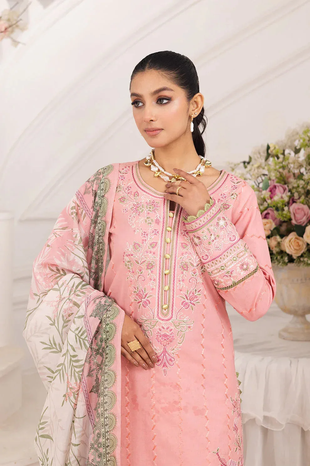 Maryum N Maria Mira Luxury Lawn Salmon Pink Lawn – view 4 – Poshaq