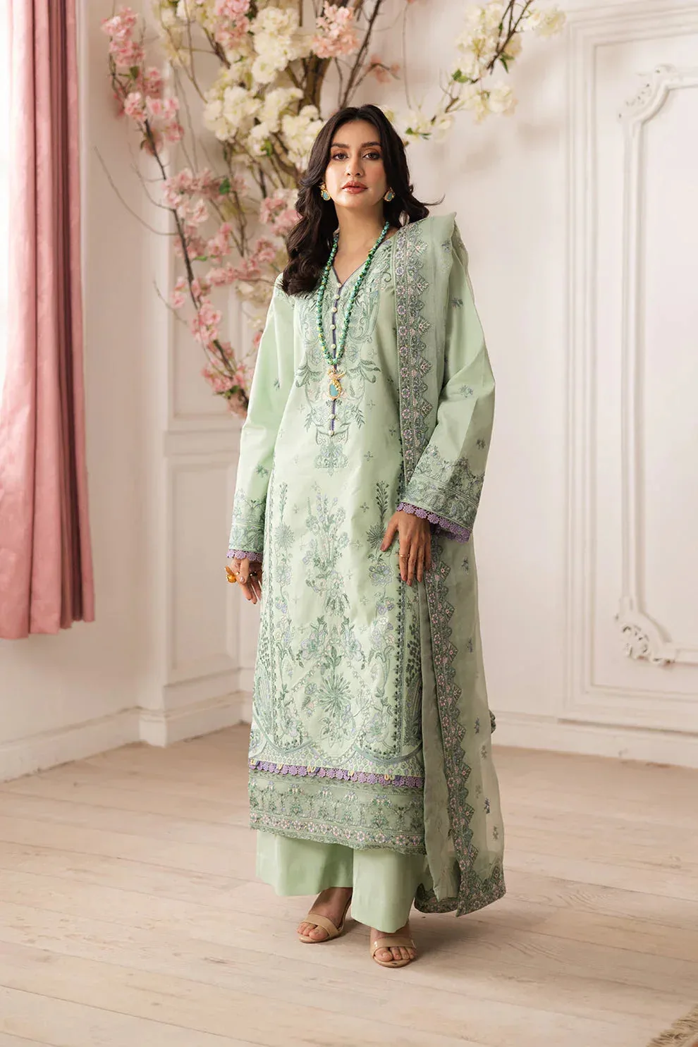Maryum N Maria Mira Luxury Lawn Sage Green Lawn – view 1 – Poshaq