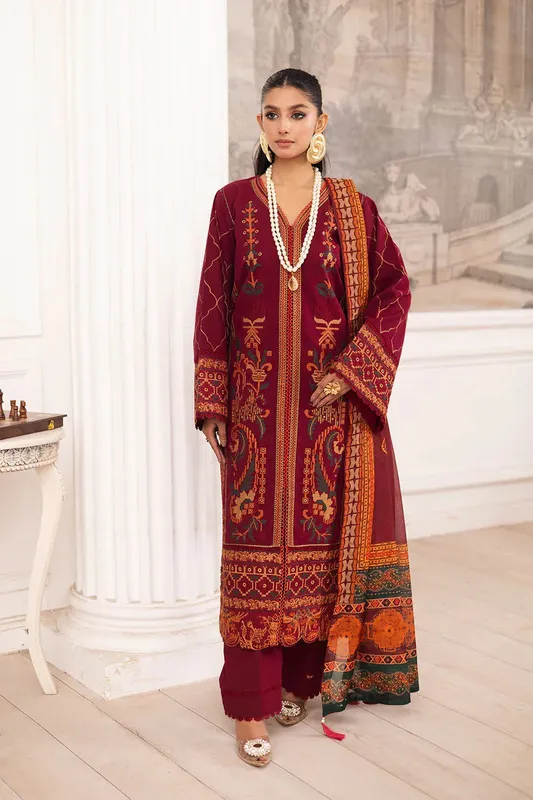 Maryum N Maria Mira Luxury Lawn Carmine Lawn – view 1 – Poshaq