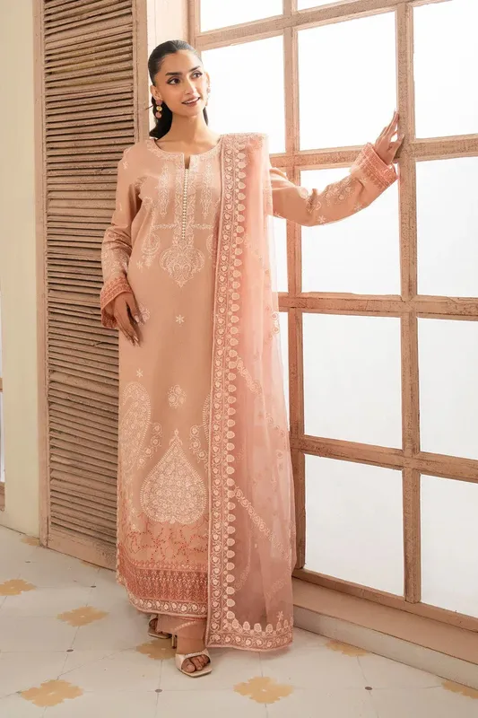 Maryum N Maria Luxury Lawn 25 Nude Peach Organza – view 1 – Poshaq