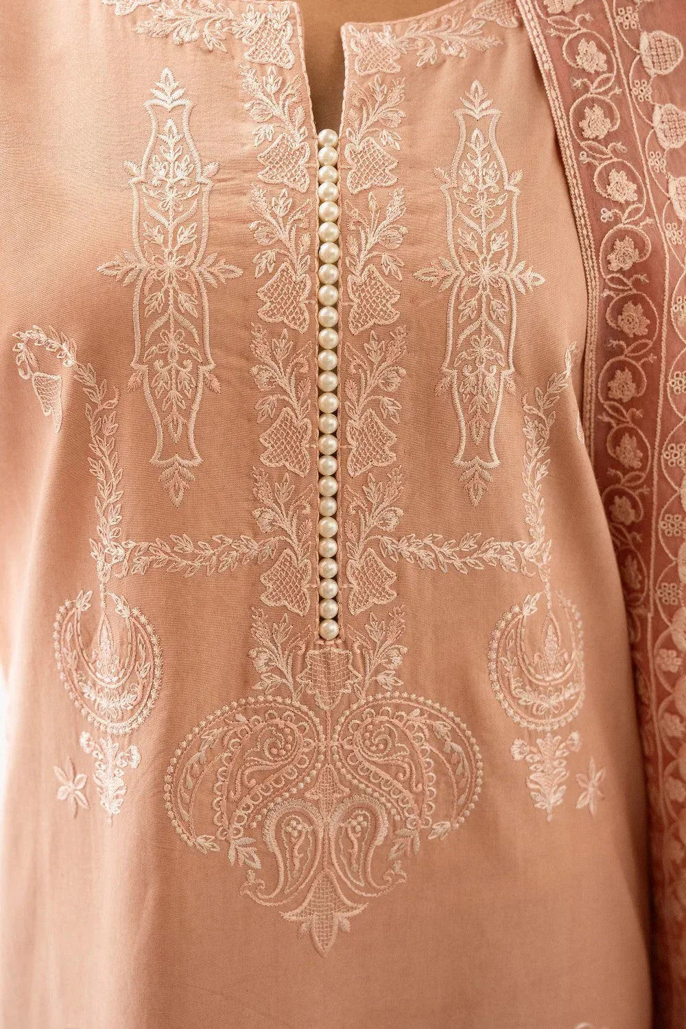 Maryum N Maria Luxury Lawn 25 Nude Peach Organza – view 3 – Poshaq