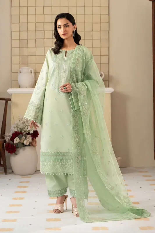 Maryum N Maria Luxury Lawn 25 Mint Green Organza – view 1 – Poshaq