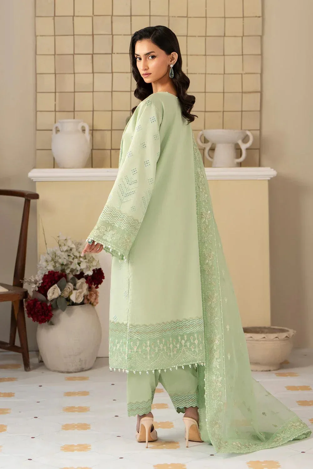 Maryum N Maria Luxury Lawn 25 Mint Green Organza – view 2 – Poshaq