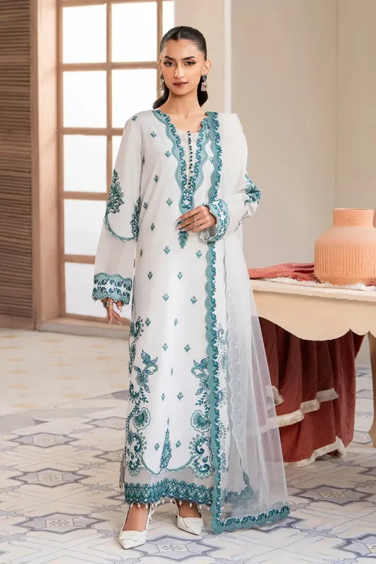 Maryum N Maria Luxury Lawn 25 White Organza – view 1 – Poshaq