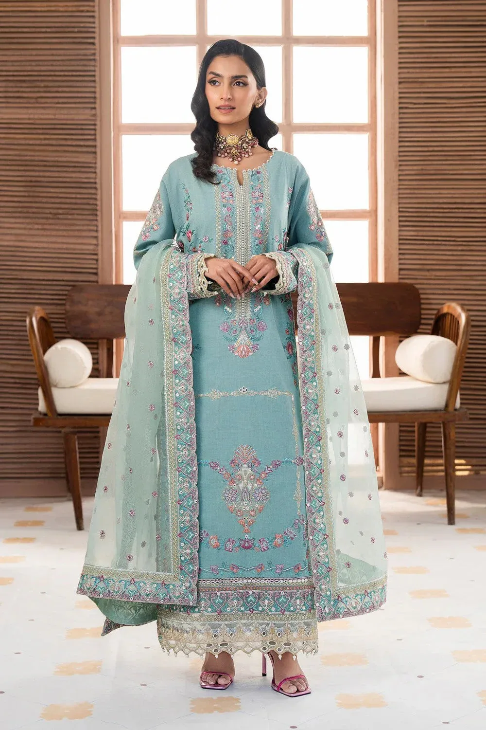 Maryum N Maria Luxury Lawn 25 Aqua Organza – view 1 – Poshaq