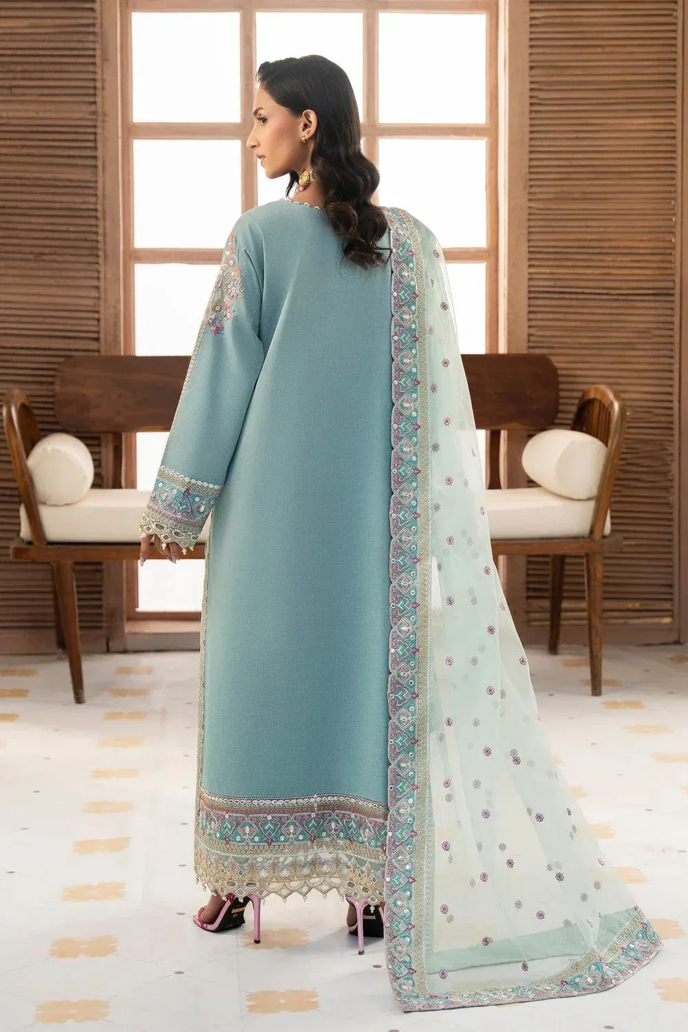 Maryum N Maria Luxury Lawn 25 Aqua Organza – view 2 – Poshaq