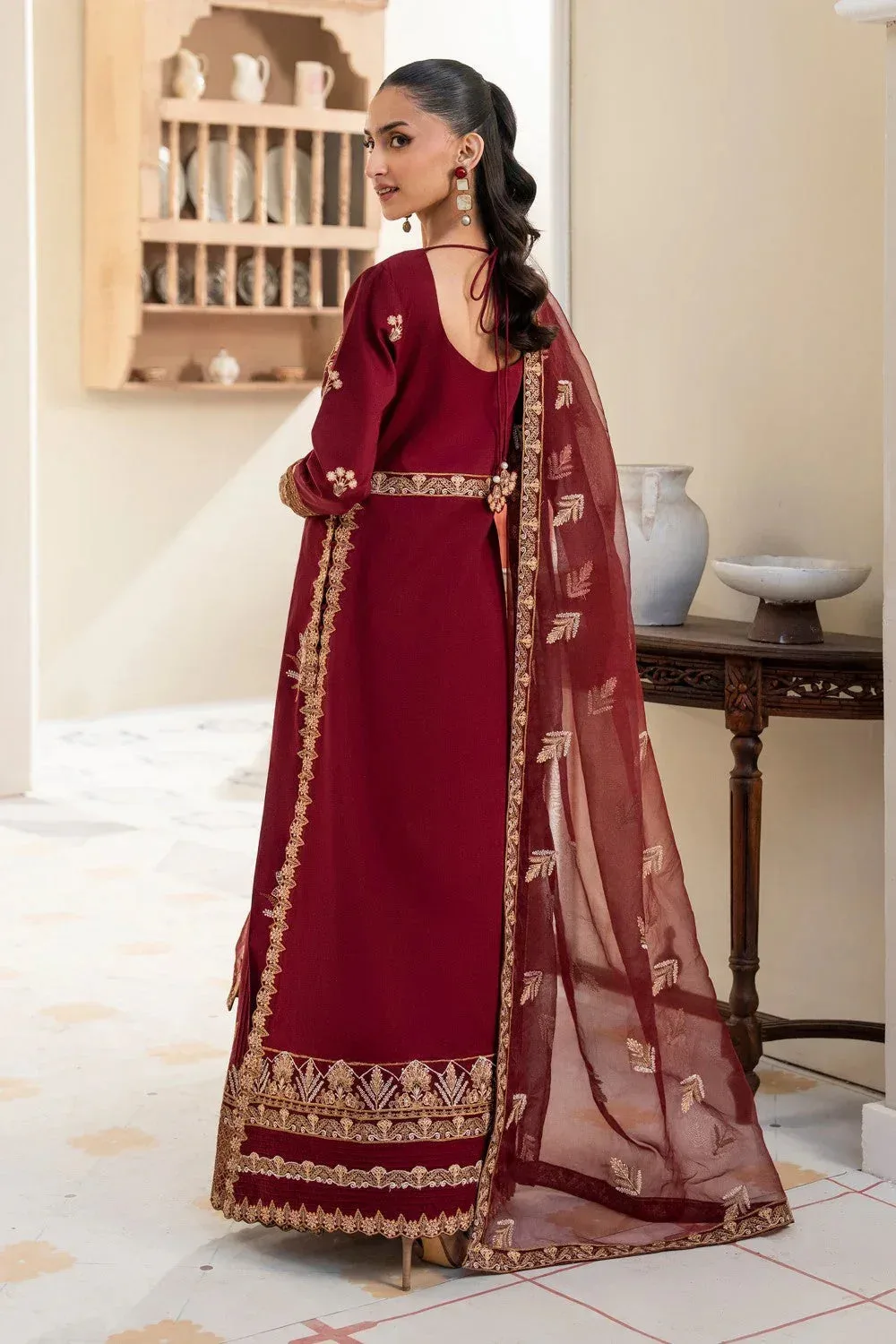 Maryum N Maria Luxury Lawn 25 Maroon Organza – view 2 – Poshaq