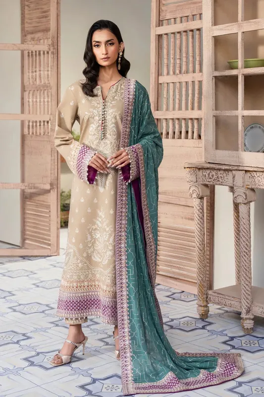 Maryum N Maria Luxury Lawn 25 Beige Organza – view 1 – Poshaq