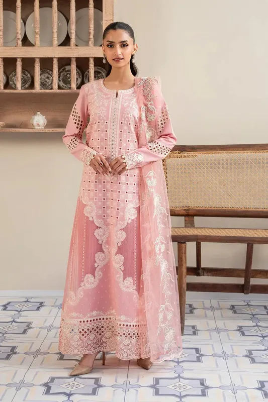 Maryum N Maria Luxury Lawn 25 Pink Organza – view 1 – Poshaq