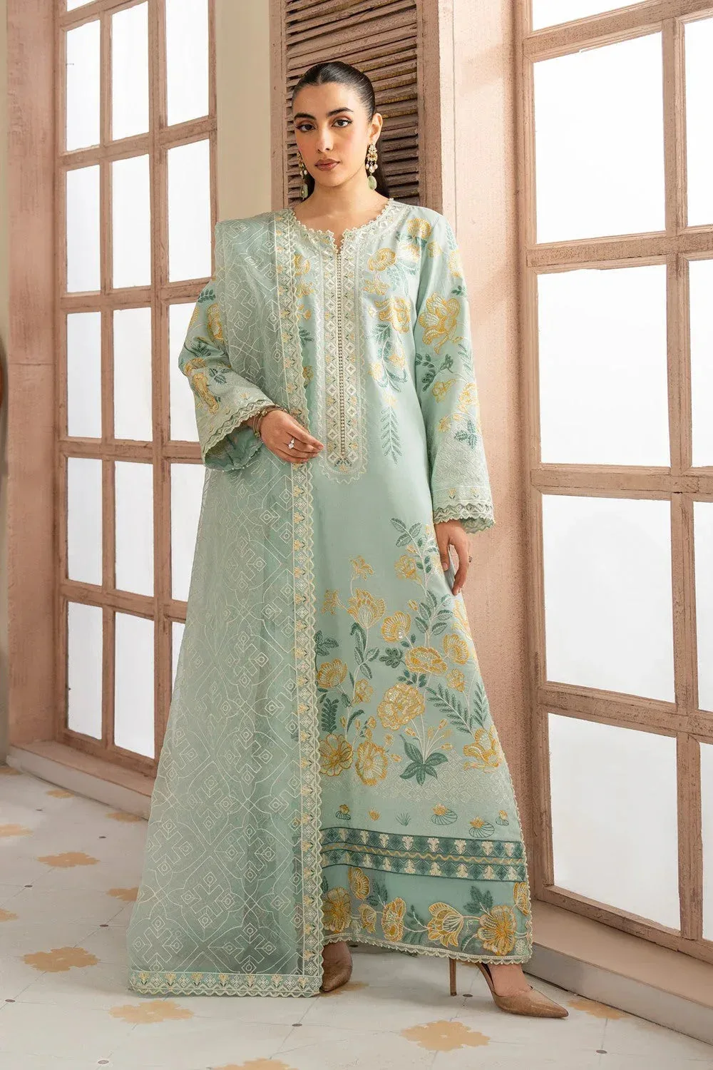 Maryum N Maria Luxury Lawn 25 Ice Blue Organza – view 1 – Poshaq
