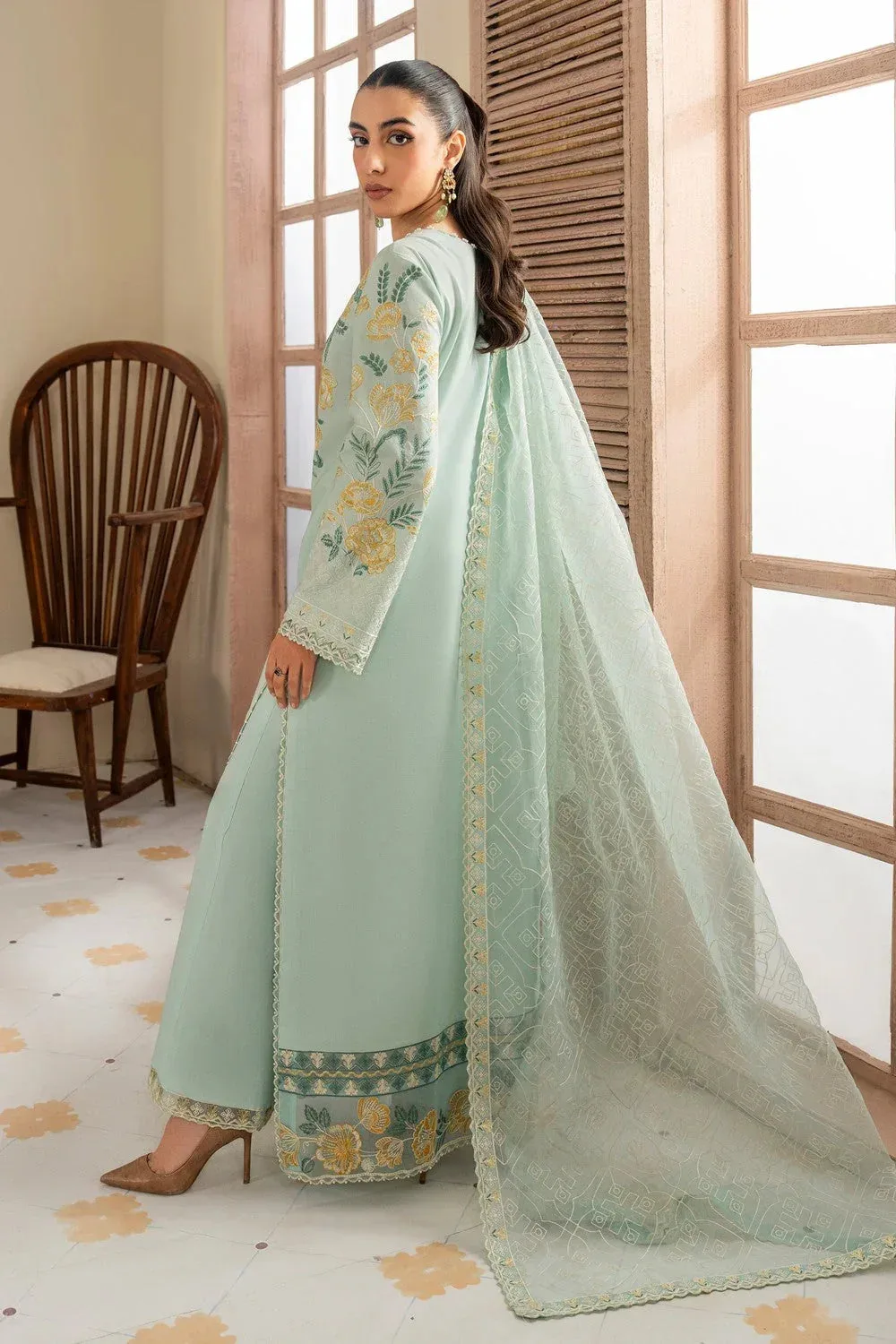 Maryum N Maria Luxury Lawn 25 Ice Blue Organza – view 2 – Poshaq