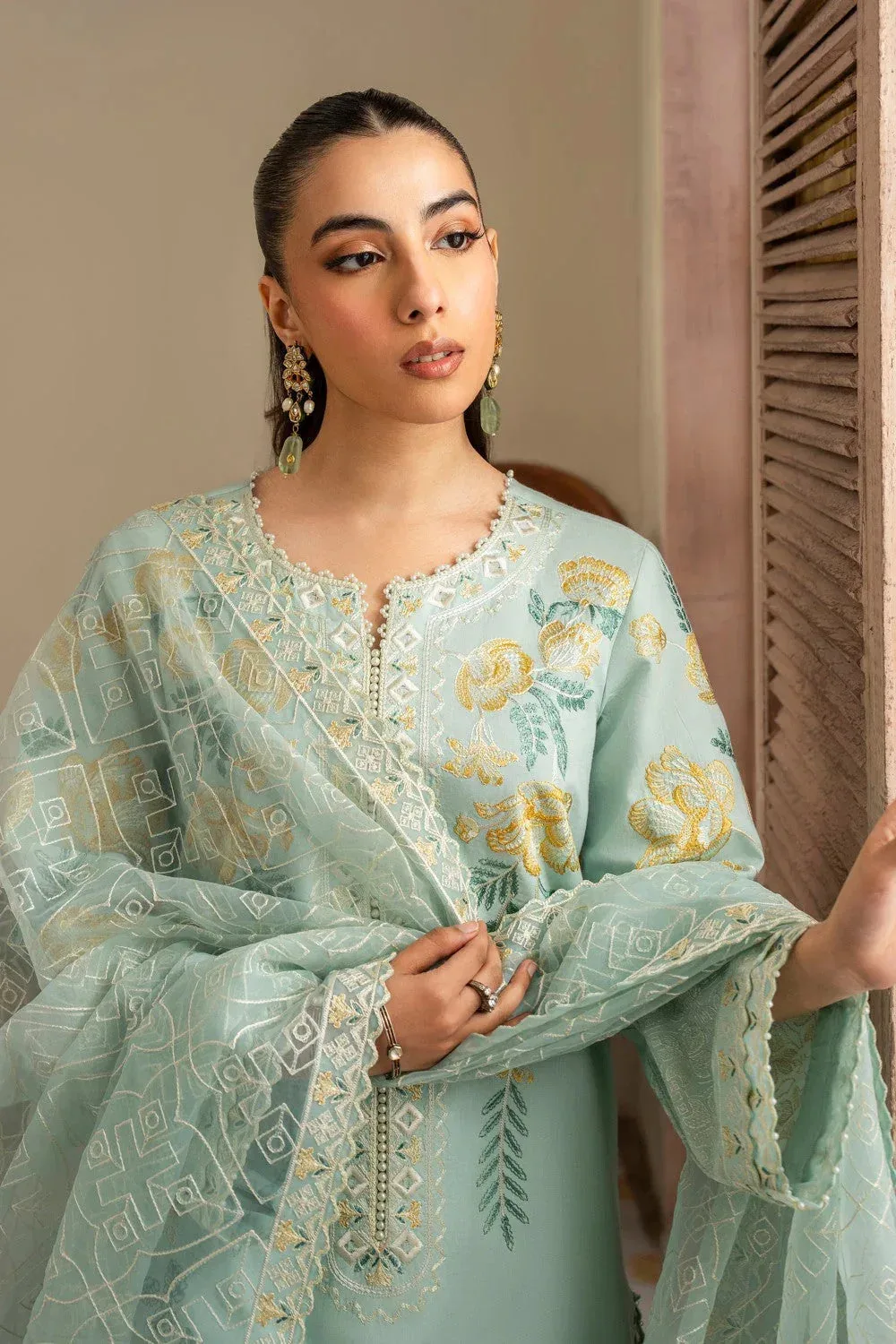 Maryum N Maria Luxury Lawn 25 Ice Blue Organza – view 4 – Poshaq