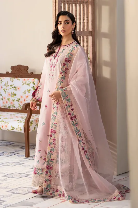 Maryum N Maria Luxury Lawn 25 Ice Pink Organza – view 1 – Poshaq