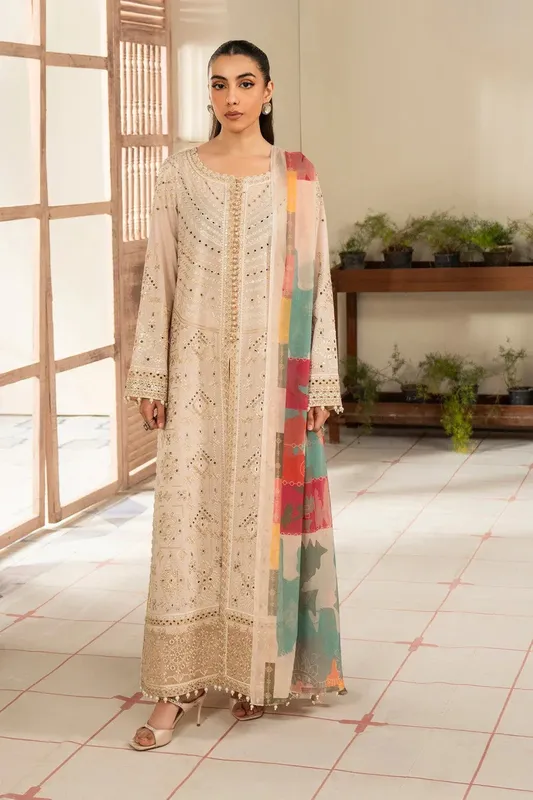 Maryum N Maria Luxury Lawn 25 Ivory Organza – view 1 – Poshaq