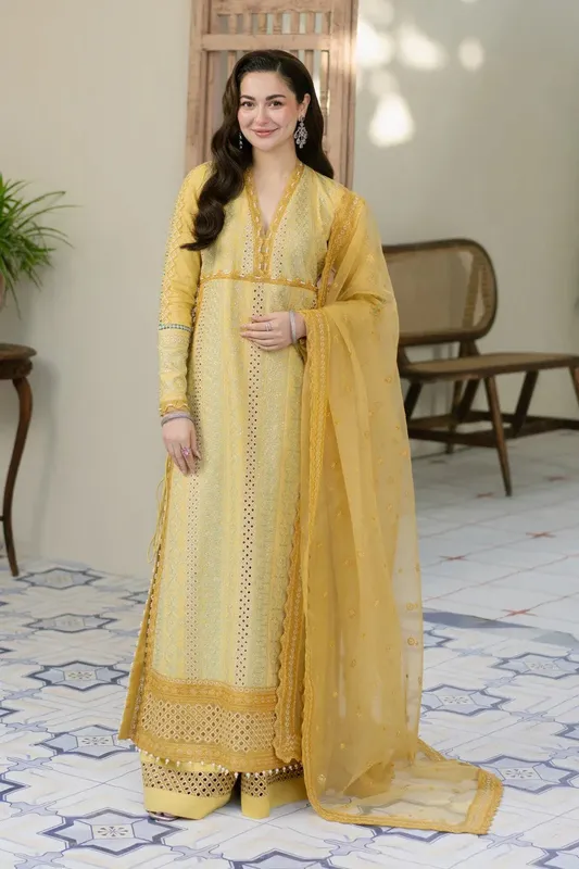 Maryum N Maria Luxury Lawn 25 Dust Yellow Organza – view 1 – Poshaq
