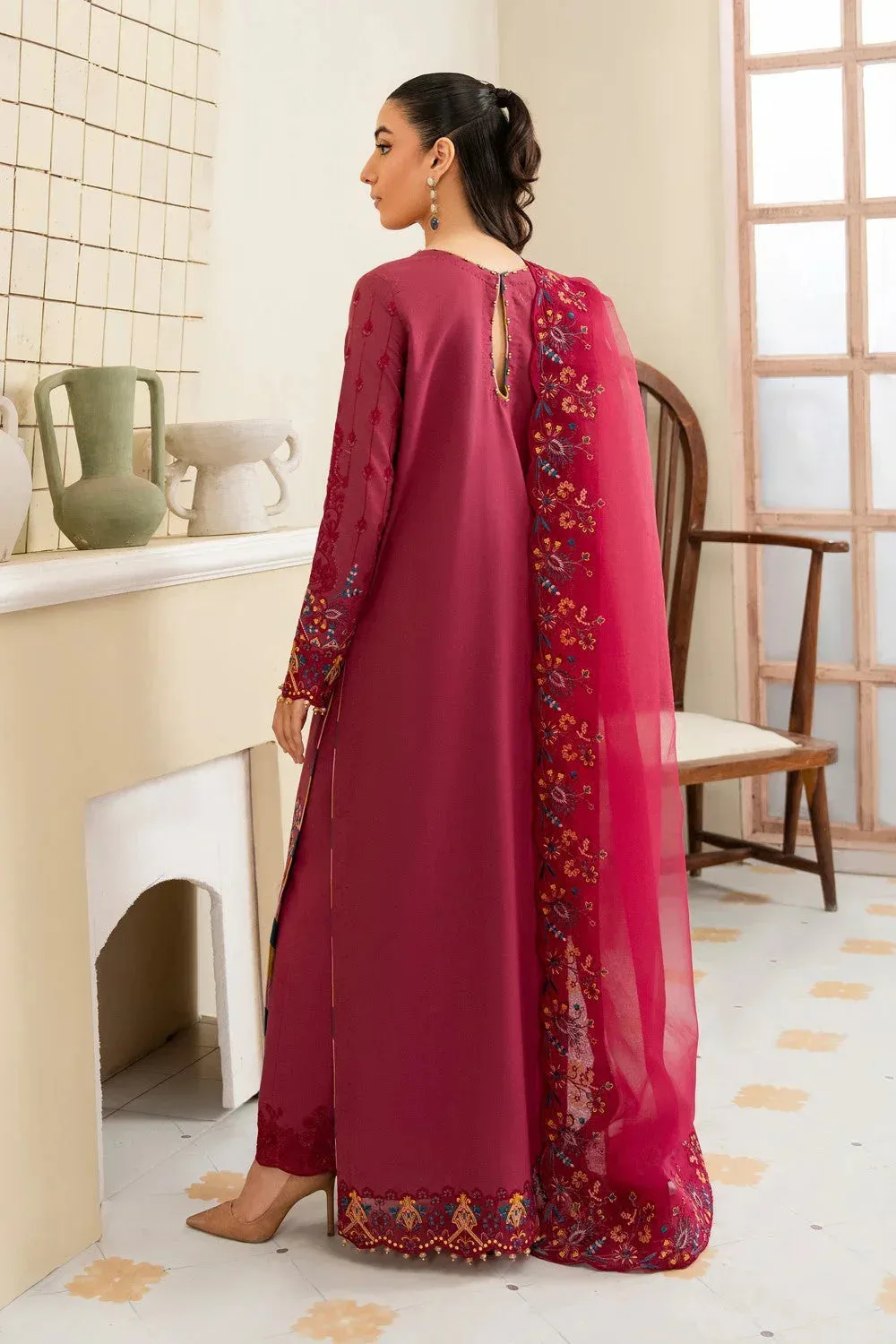 Maryum N Maria Luxury Lawn 25 Maroon Organza – view 2 – Poshaq