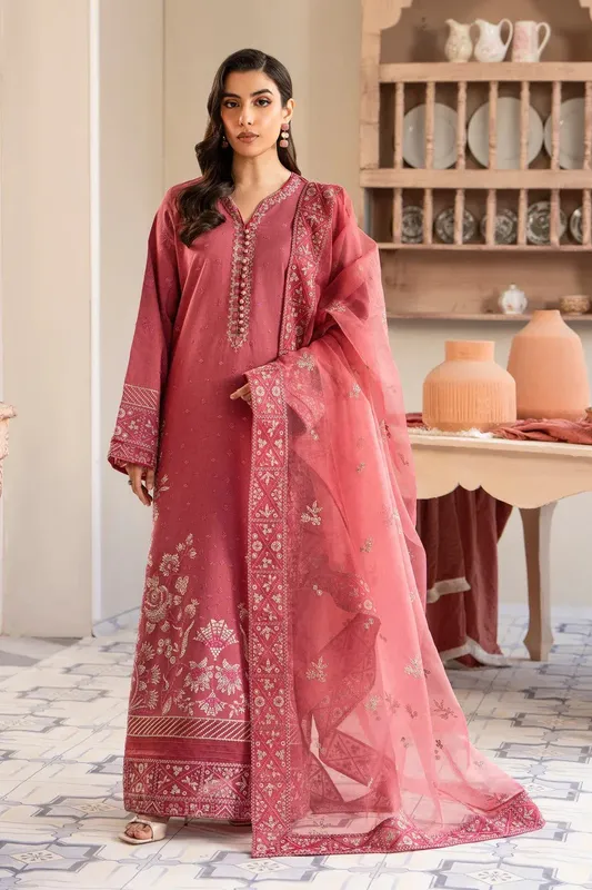 Maryum N Maria Luxury Lawn 25 Pink Organza – view 1 – Poshaq