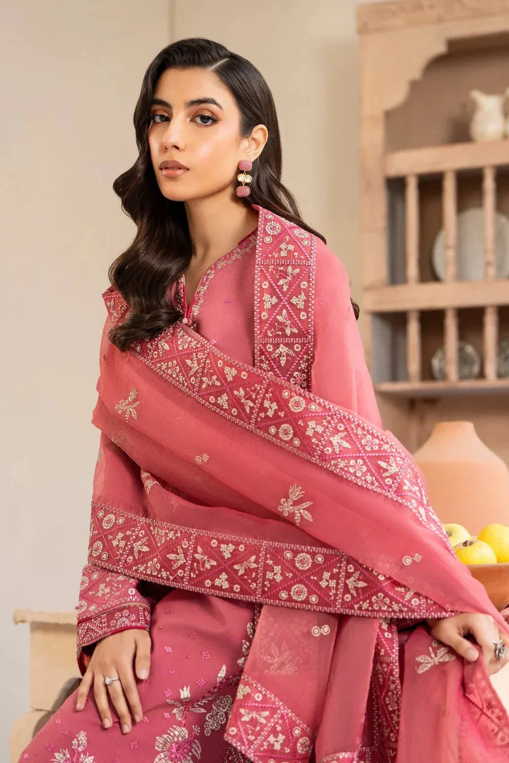 Maryum N Maria Luxury Lawn 25 Pink Organza – view 3 – Poshaq