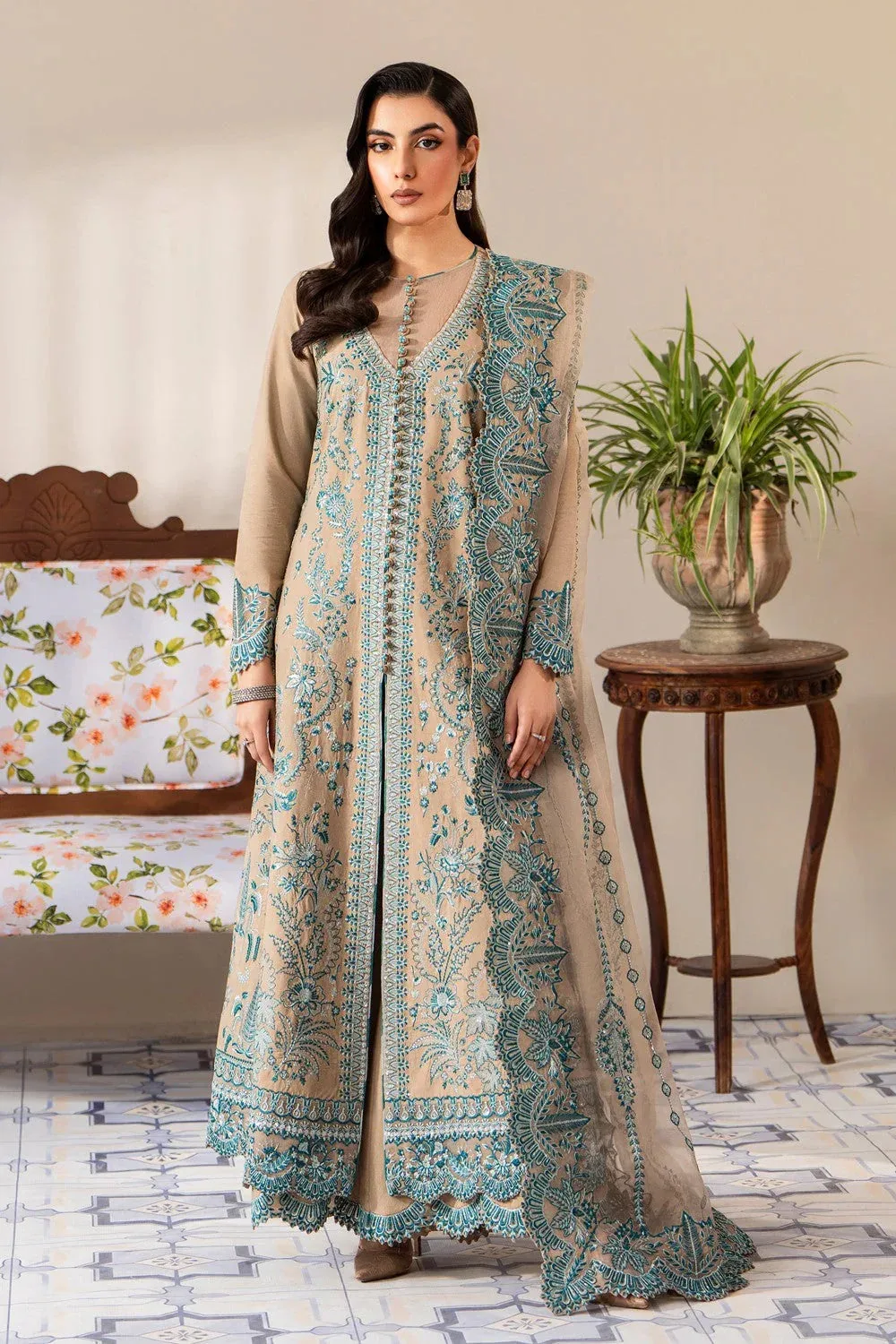 Maryum N Maria Luxury Lawn 25 Beige Organza – view 1 – Poshaq