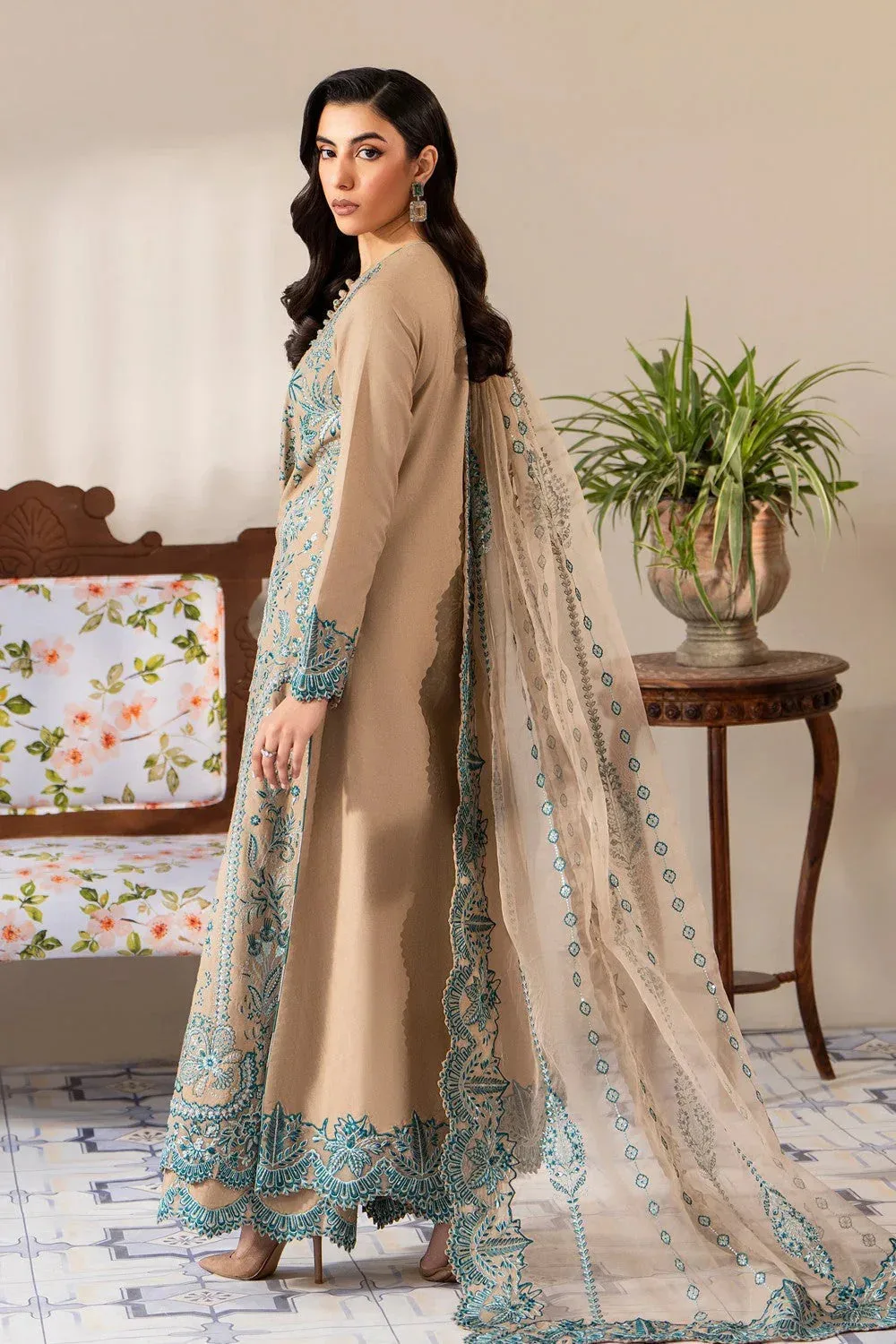 Maryum N Maria Luxury Lawn 25 Beige Organza – view 2 – Poshaq