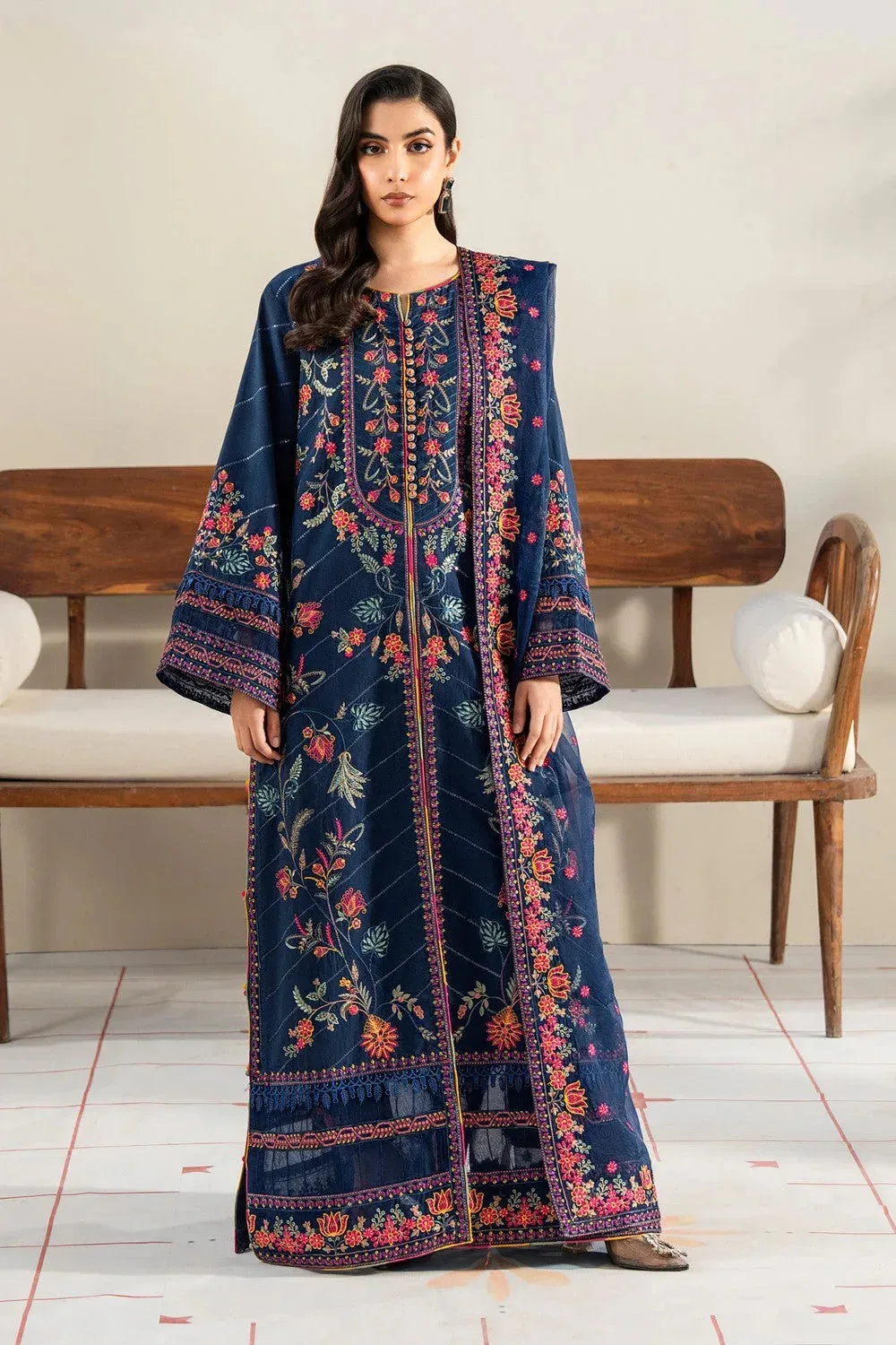 Maryum N Maria Luxury Lawn 25 Navy Blue Organza – view 1 – Poshaq