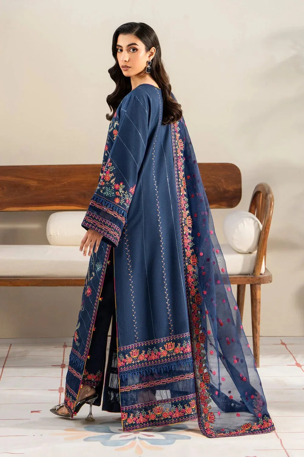 Maryum N Maria Luxury Lawn 25 Navy Blue Organza – view 2 – Poshaq