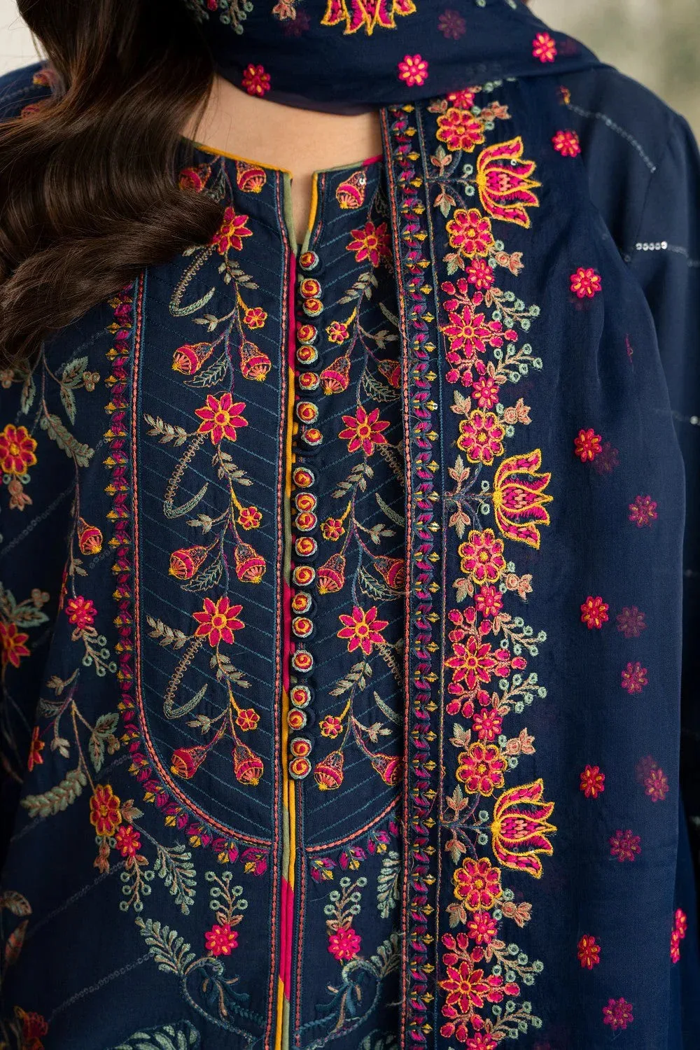 Maryum N Maria Luxury Lawn 25 Navy Blue Organza – view 3 – Poshaq