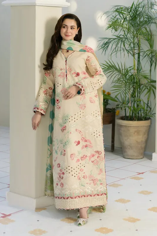 Maryum N Maria Luxury Lawn 25 Ivory Organza – view 1 – Poshaq