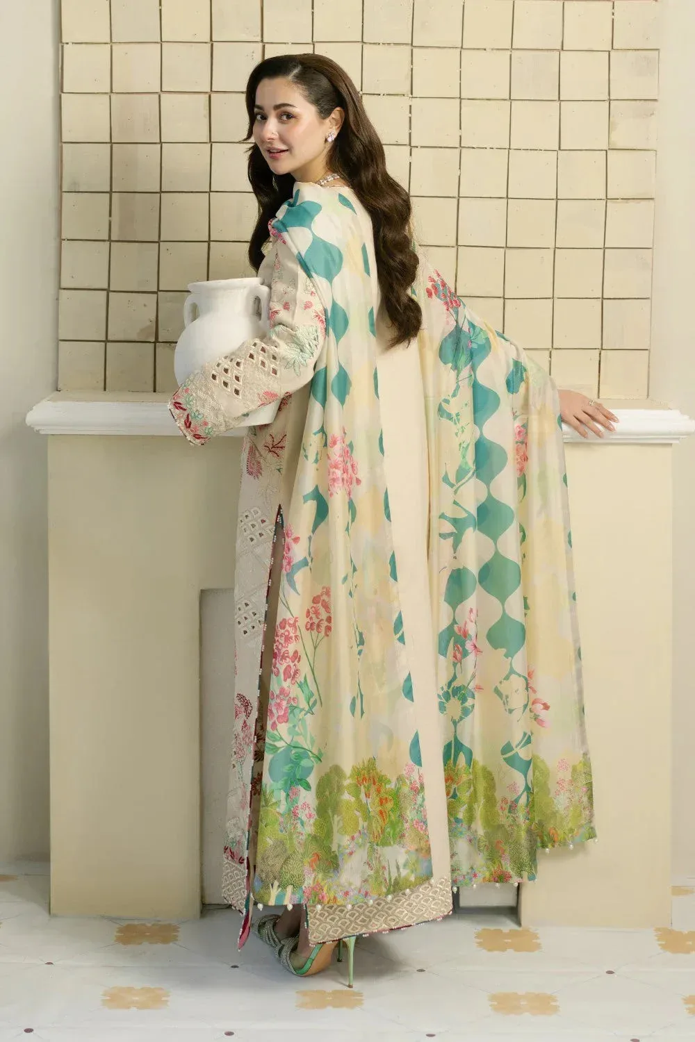 Maryum N Maria Luxury Lawn 25 Ivory Organza – view 2 – Poshaq