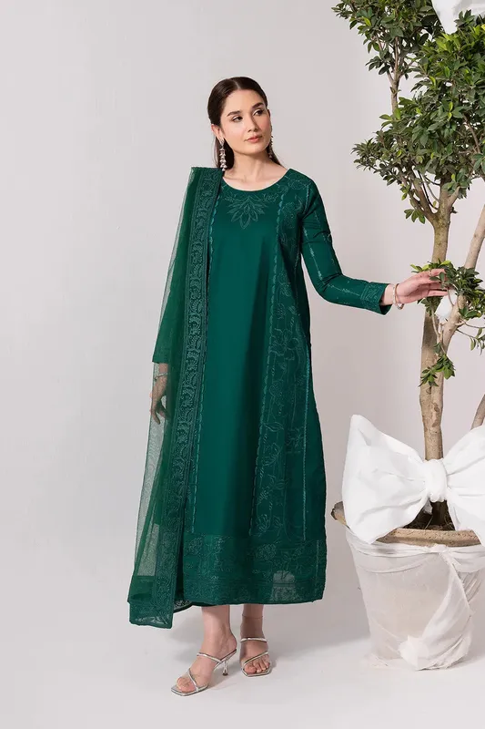 Maryum N Maria Zuhur 25 Teal Green Organza – view 1 – Poshaq