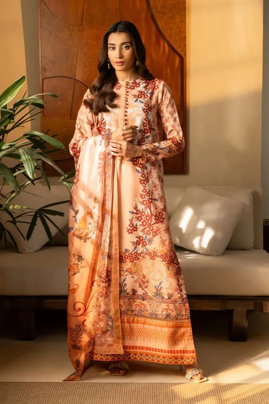 Maryum N Maria Nazm Collection Pale Peach Silk – view 1 – Poshaq