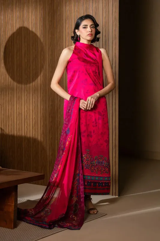 Maryum N Maria Nazm Collection Carrot Pink Silk – view 1 – Poshaq