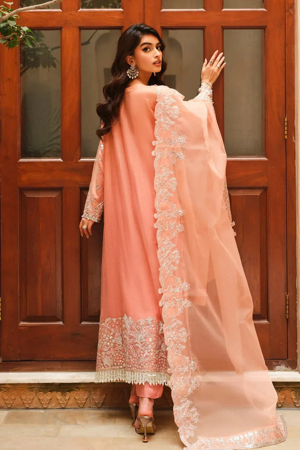 Maryum N Maria Musk Formals Peach Pink Organza – view 2 – Poshaq
