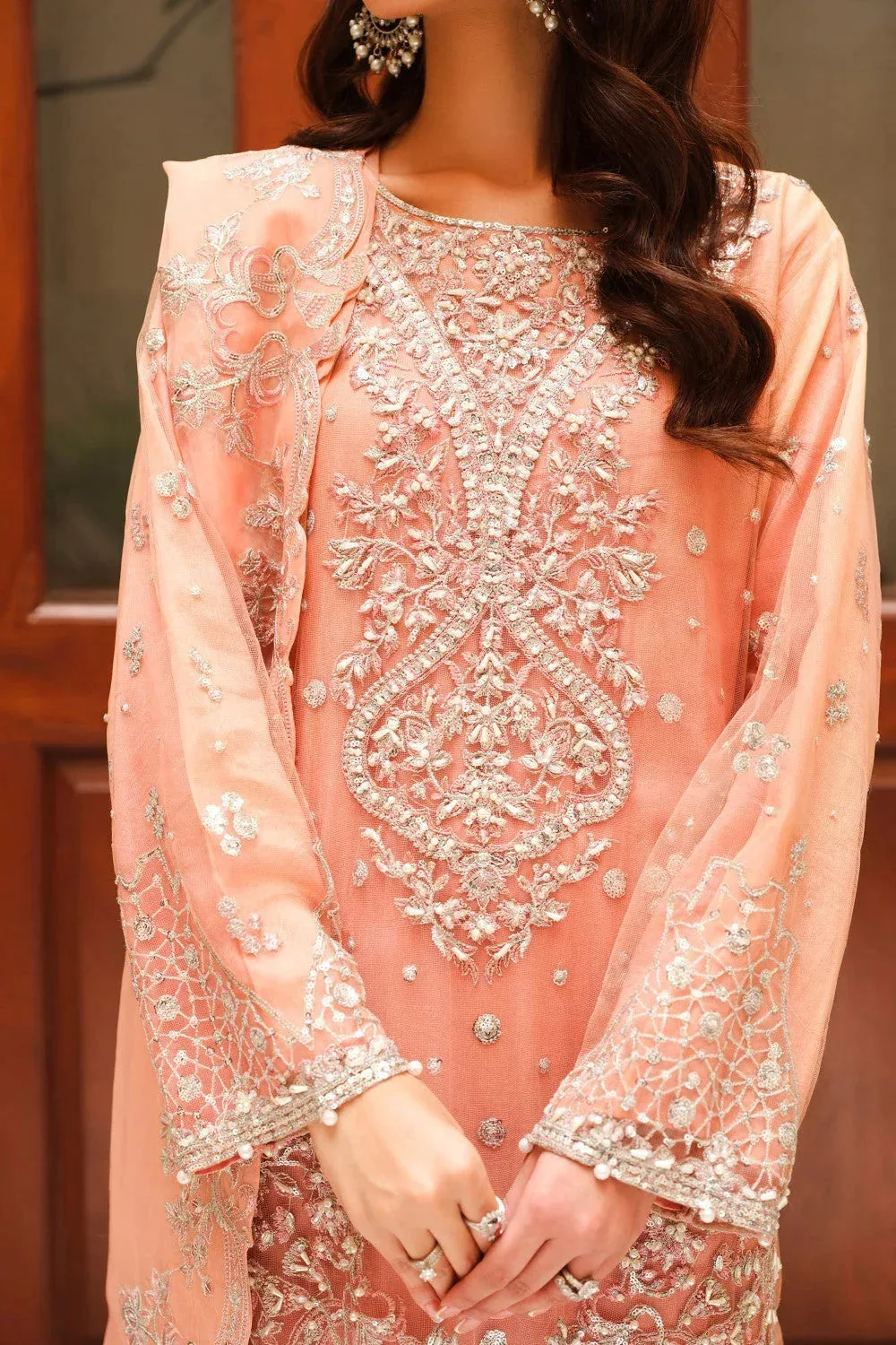 Maryum N Maria Musk Formals Peach Pink Organza – view 3 – Poshaq