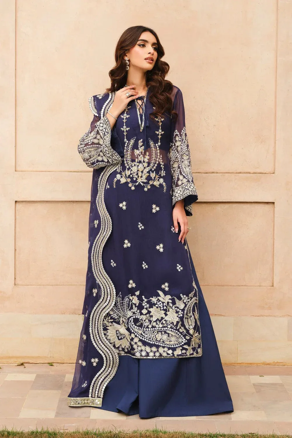 Maryum N Maria Musk Formals Navy Blue Chiffon – view 1 – Poshaq