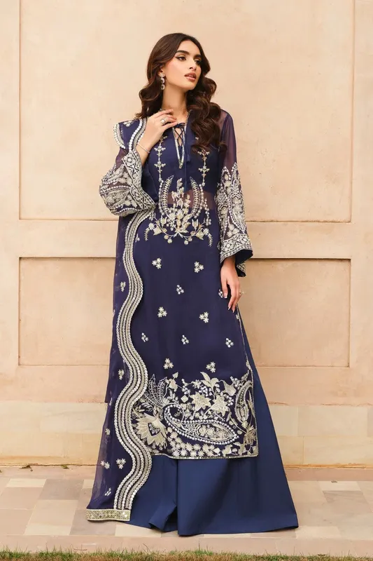 Maryum N Maria Musk Formals Navy Blue Chiffon – view 1 – Poshaq