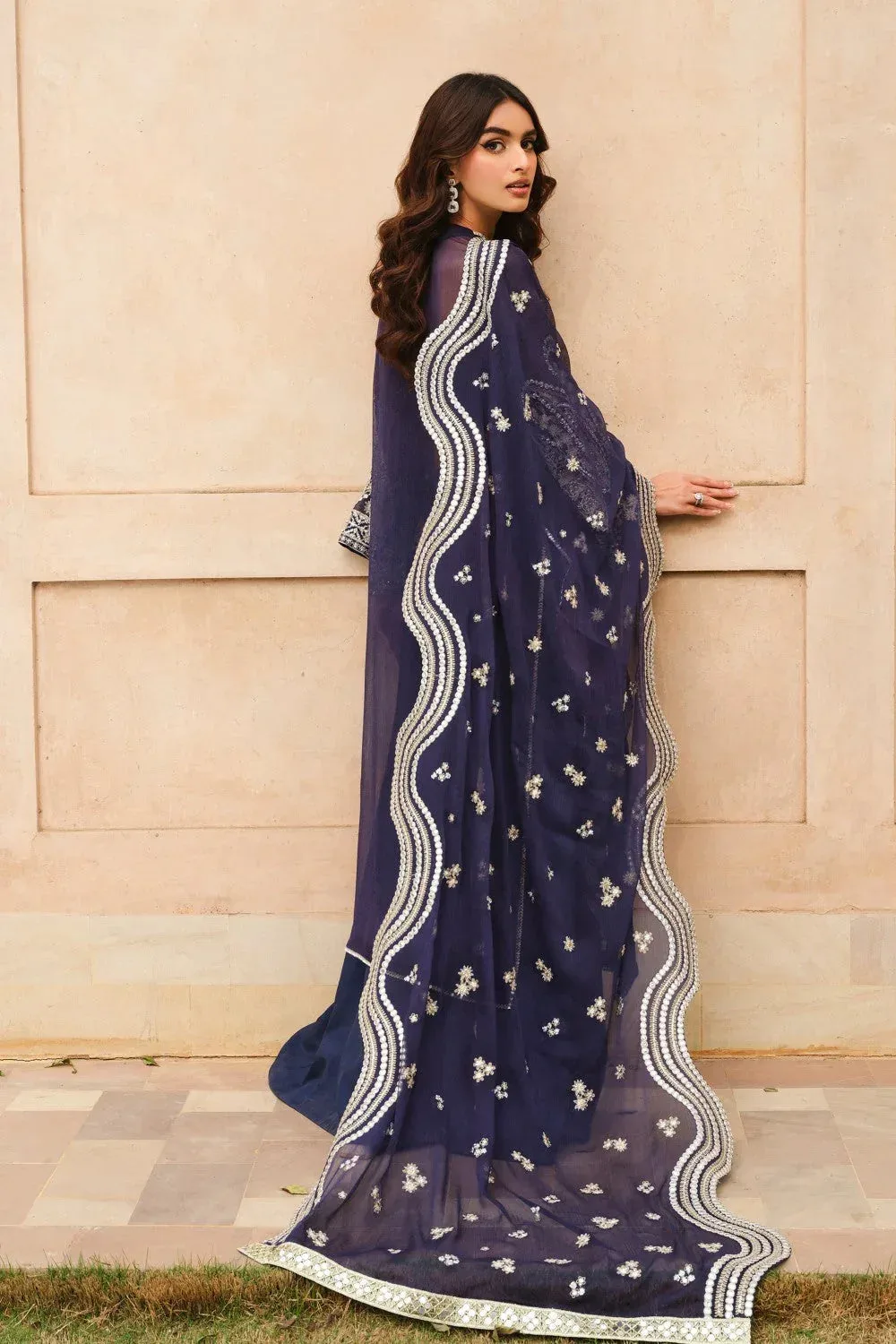Maryum N Maria Musk Formals Navy Blue Chiffon – view 2 – Poshaq