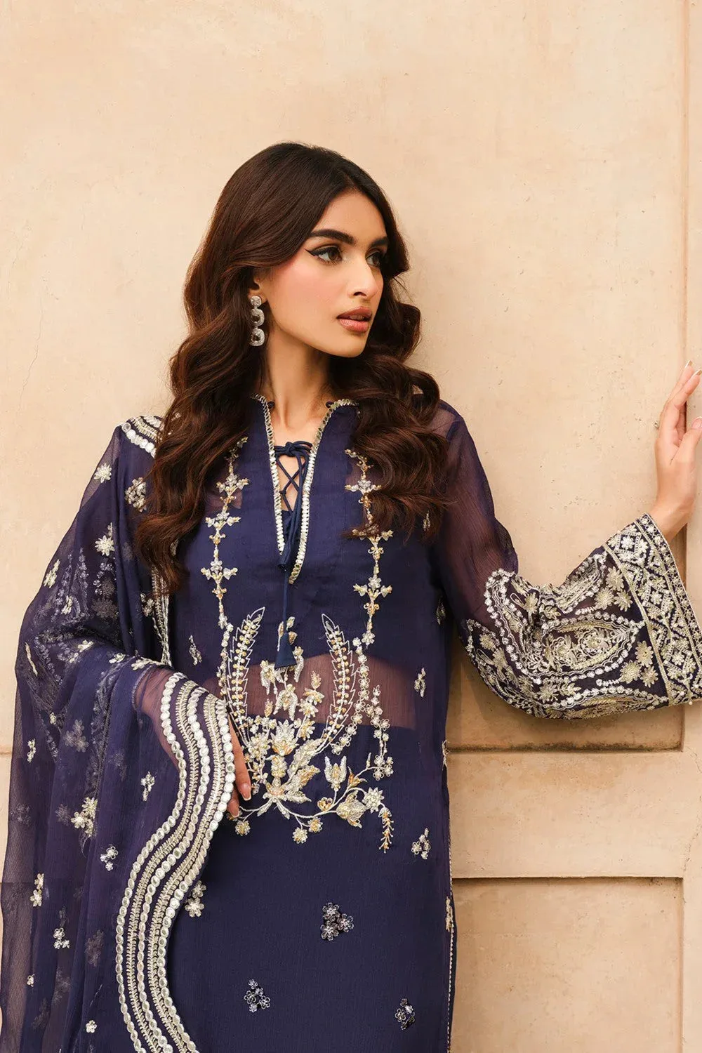 Maryum N Maria Musk Formals Navy Blue Chiffon – view 3 – Poshaq