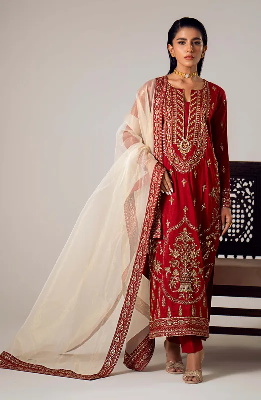 Maryum N Maria Dastan Formals Red Viscose – view 1 – Poshaq