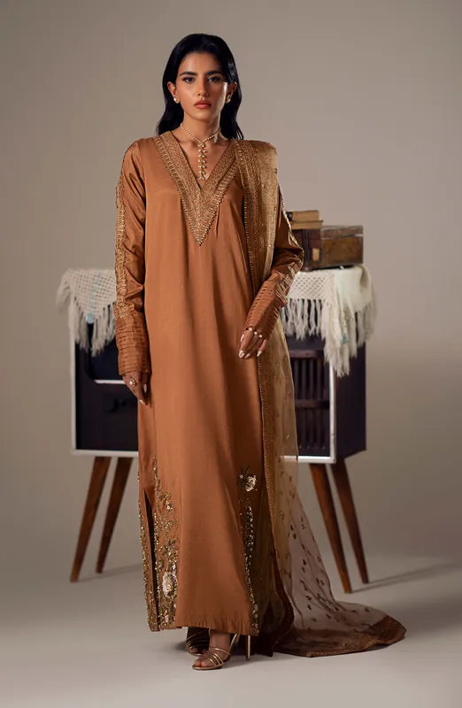 Maryum N Maria Dastan Formals Brown Viscose – view 1 – Poshaq