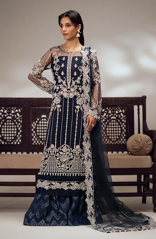 Maryum N Maria Dastan Formals Navy Blue Net – view 1 – Poshaq