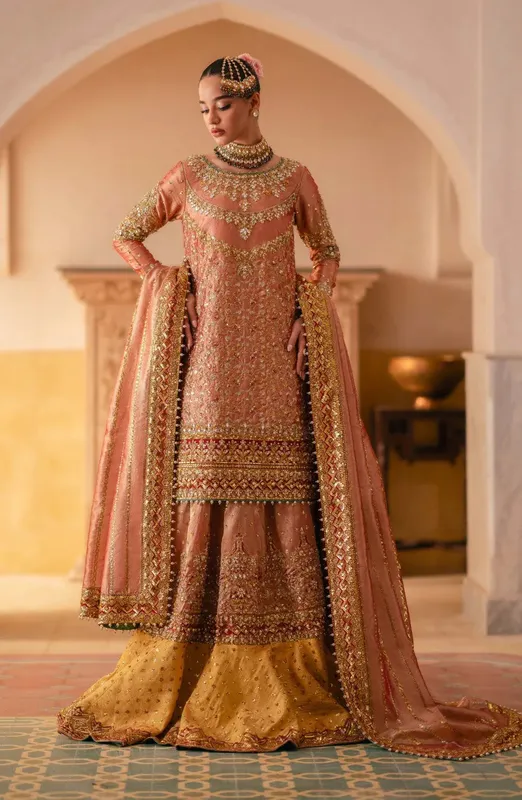 Maryum N Maria Gul Posh Wedding Formals Coral Red Tissue – view 1 – Poshaq