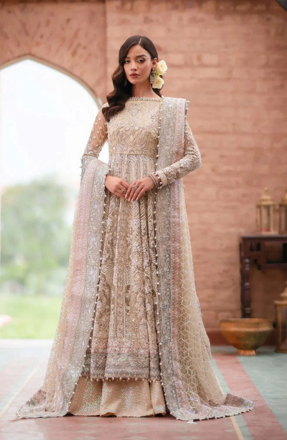 Maryum N Maria Gul Posh Wedding Formals Beige Net – view 1 – Poshaq